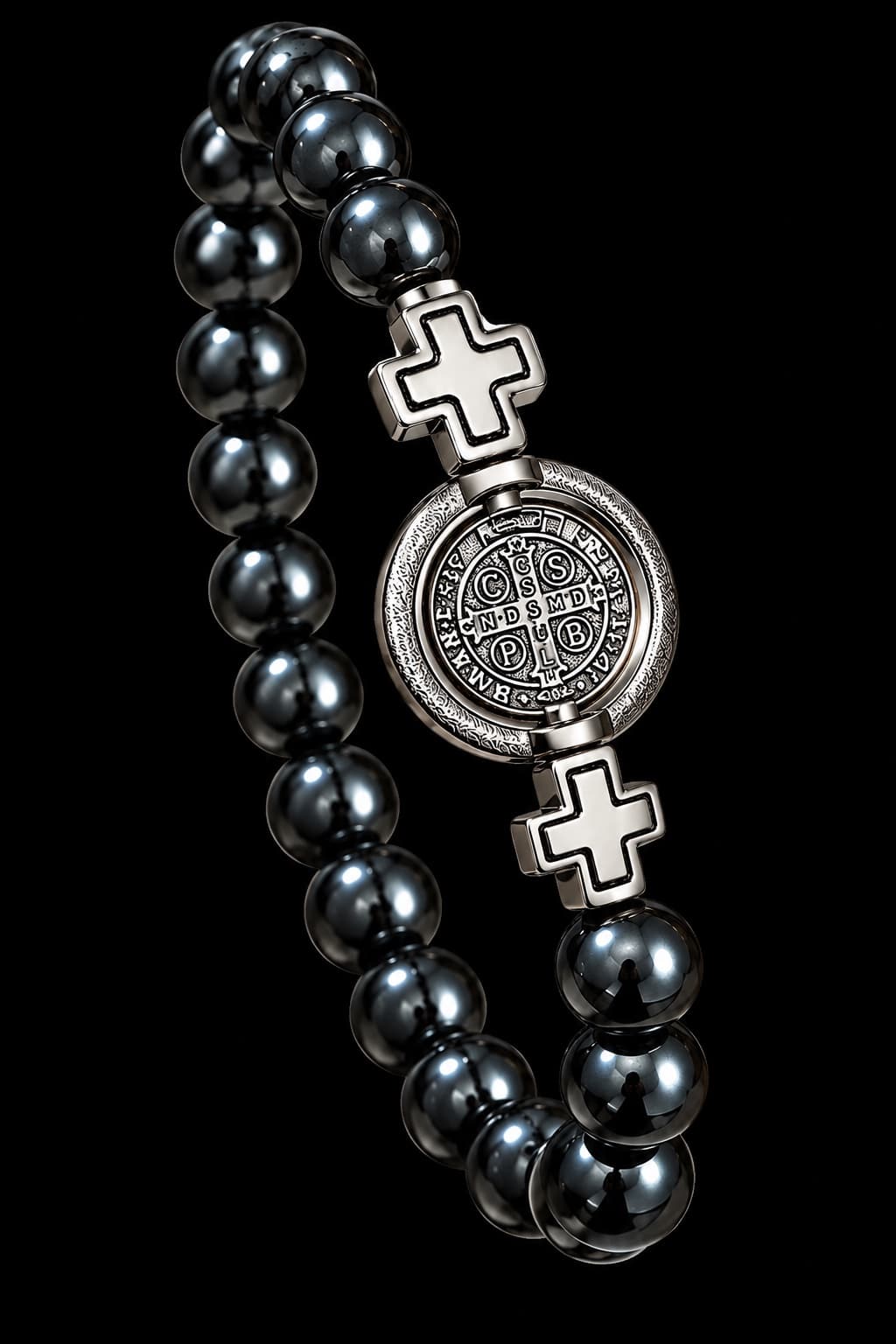 Pulseira São Bento de Hematita com Cruz